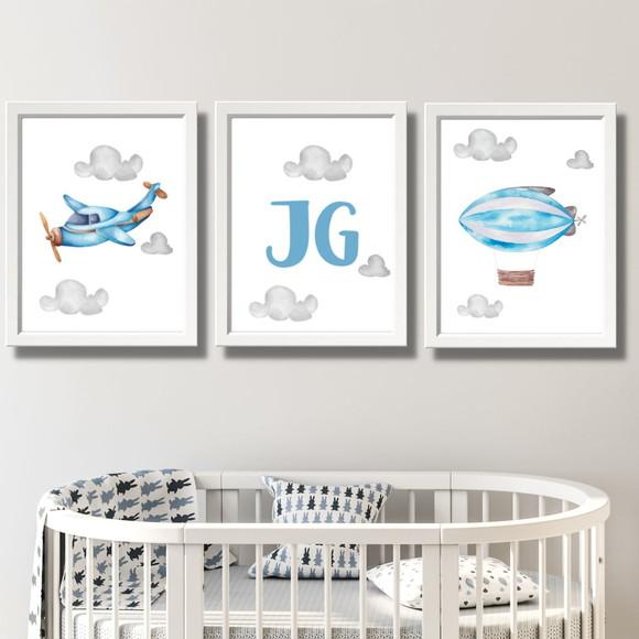 Quadros Para Quarto De Bebe Aviao Balão Aquarela Com Nome