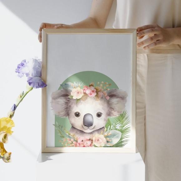 Quadros para Quarto de Menina Animais com Flor Safari 33x43