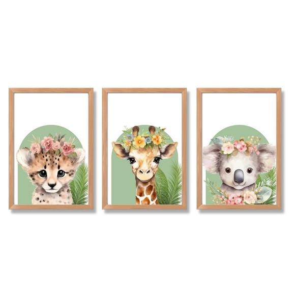 Quadros para Quarto de Menina Animais com Flor Safari 33x43