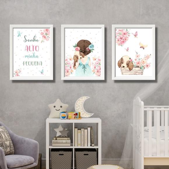 Quadros para Quarto de Menina Aquarela Sonhe Alto 30x40 cm
