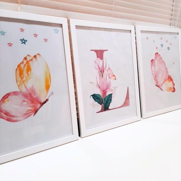Quadros para Quarto de Menina Borboletas com Nome 33x43cm