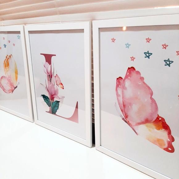 Quadros para Quarto de Menina Borboletas com Nome 33x43cm