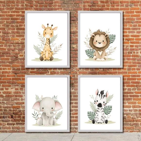 Quadros para Quarto de Menino Tema Safari Moldura com Vidro