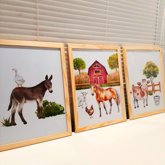 Quadros para Quarto Infantil Fazenda Cavalo Aquarela 33x43cm
