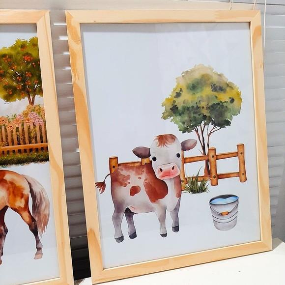 Quadros para Quarto Infantil Fazenda Cavalo Aquarela 33x43cm