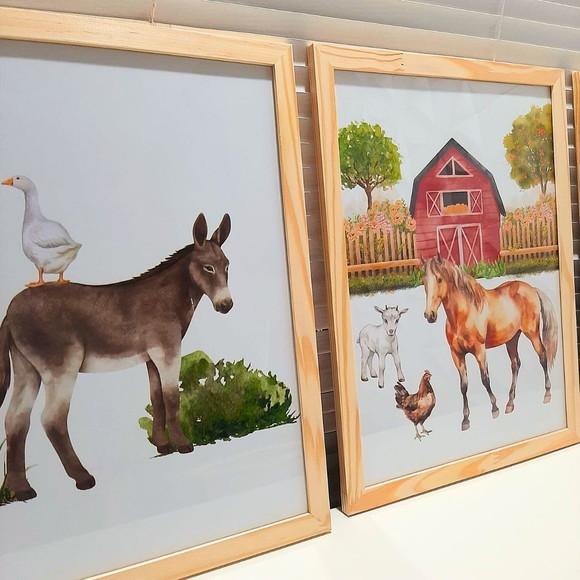 Quadros para Quarto Infantil Fazenda Cavalo Aquarela 33x43cm