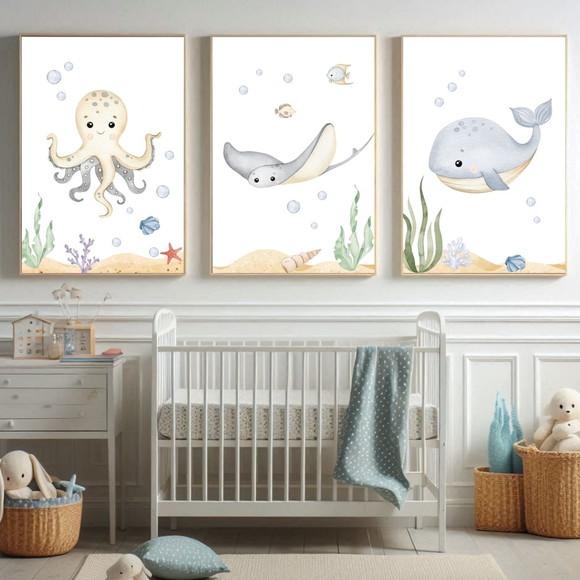 Quadros para Quarto Montessoriano | Fundo do Mar Aquarela