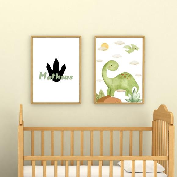 Quadros Personalizados Dinossauro Infantil Moldura com Vidro