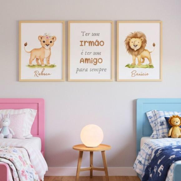 Quadros Quarto Compartilhado Irmãos Safari com Vidro