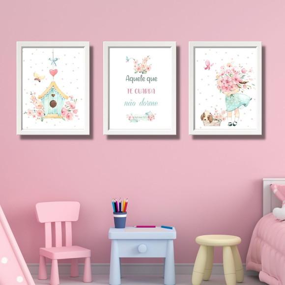 Quadros Quarto de Menina Aquarela com Frase 33x43 cm