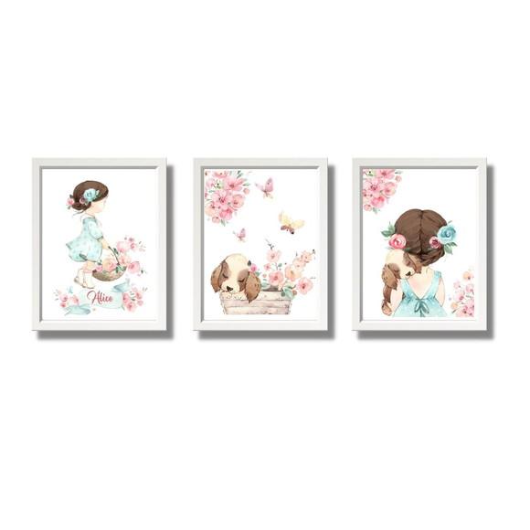 Quadros Quarto de Menina Aquarela Jardim Encantado 33x43cm