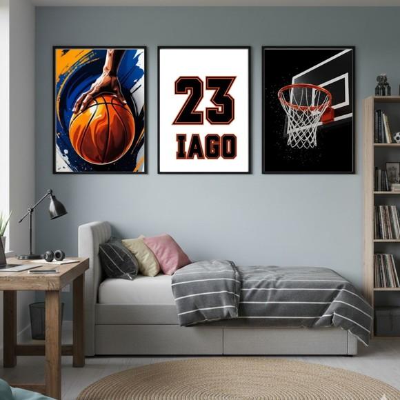 Quadros Quarto de Menino Basquete Moldura com Vidro 33x43cm