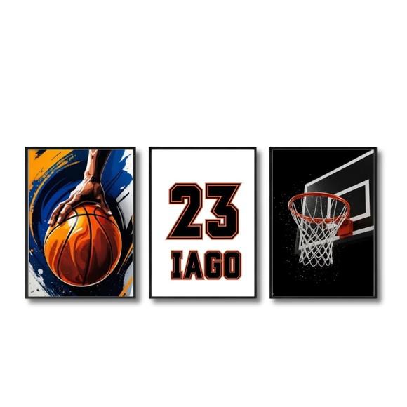Quadros Quarto de Menino Basquete Moldura com Vidro 33x43cm