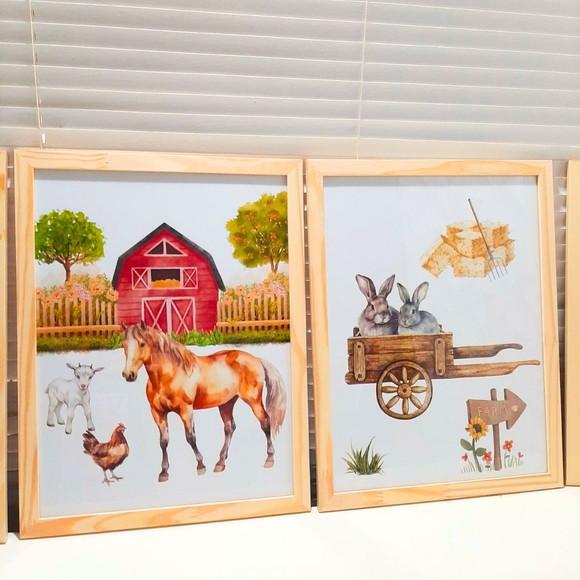Quadros Quarto de Menino Fazendinha Cavalo Moldura 33x43 cm