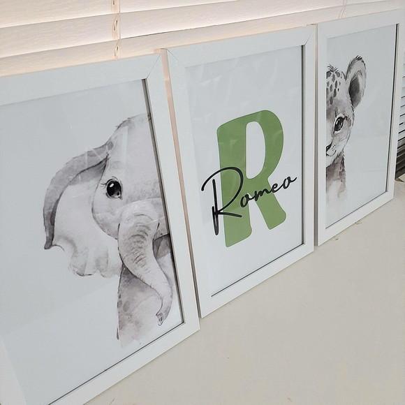 Quadros Quarto Menino Infantil Safari com Nome 33x43 cm