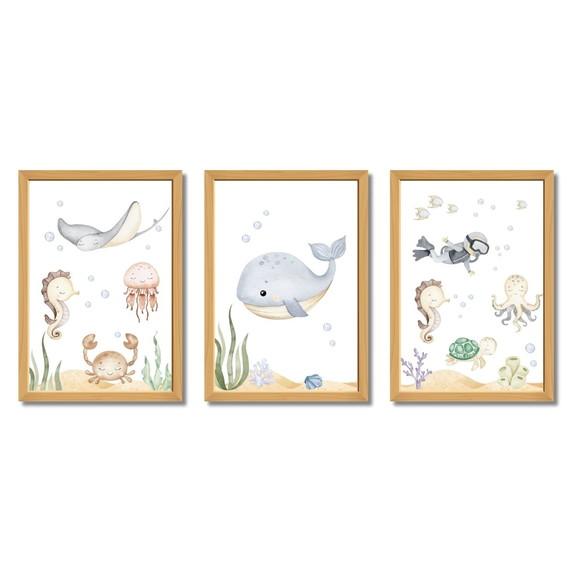 Quadros Quarto Infantil Unissex | Fundo do Mar Aquarela