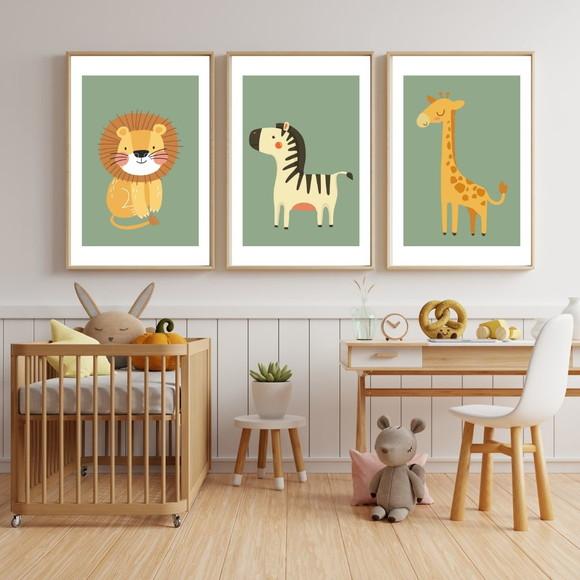 Quadros Safari Bebê com Moldura e Vidro Seguro 23x33 cm