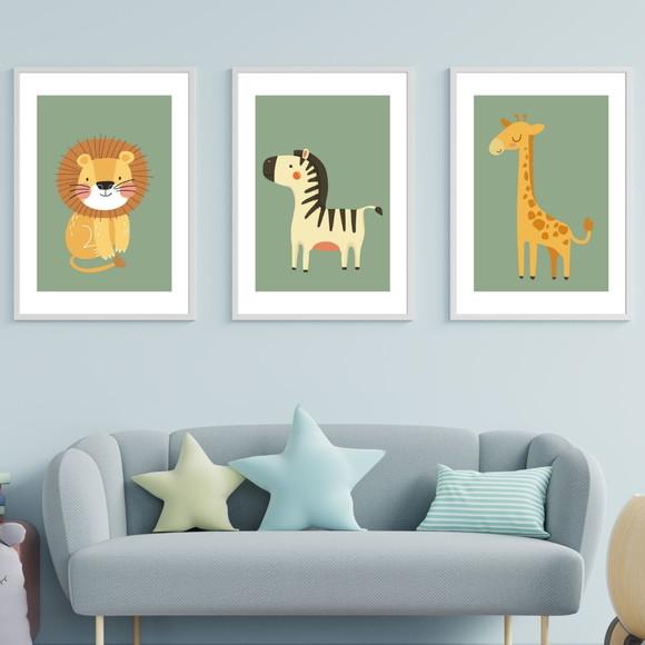 Quadros Safari Bebê com Moldura e Vidro Seguro 23x33 cm