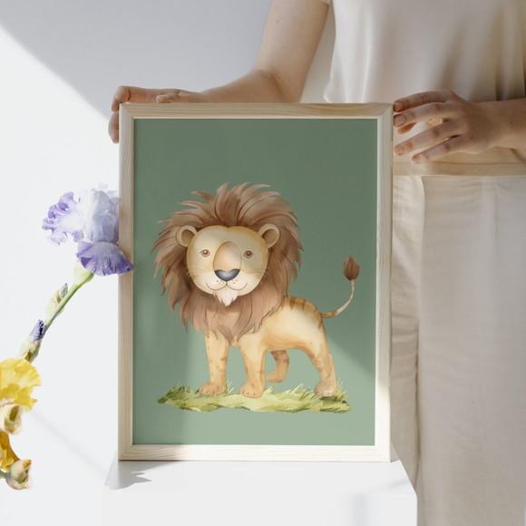 Quadros Safari Fundo Verde Decoração Infantil 23x33 c/ Vidro