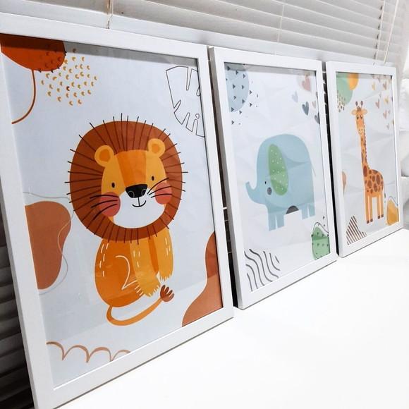 Quadros Safari Infantil Minimalista Moldura com Vidro 33x43