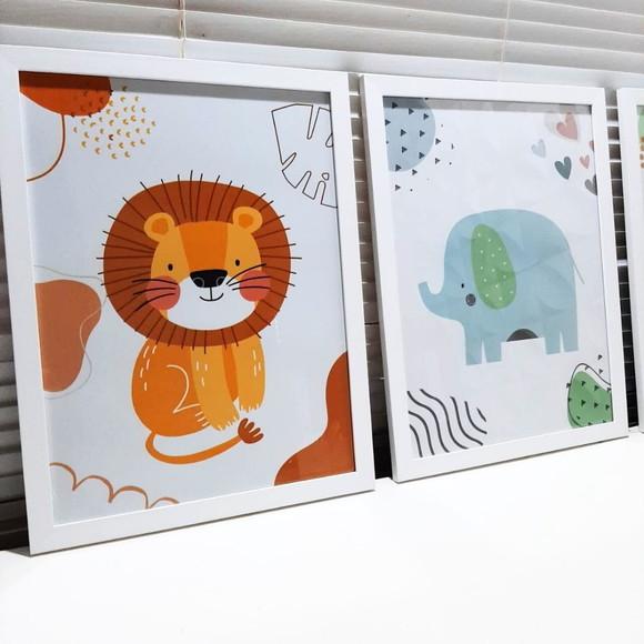 Quadros Safari Infantil Minimalista Moldura com Vidro 33x43