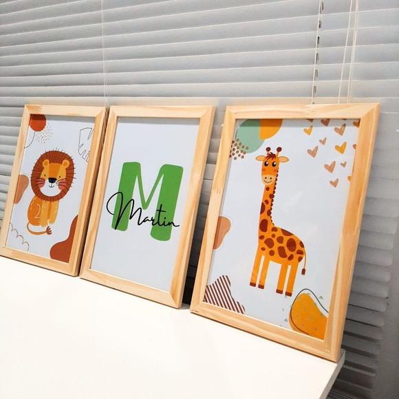 Quadros Safari Infantil Minimalista Personalizado 33x43 cm