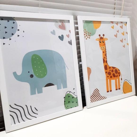 Quadros Safari Infantil Minimalista Moldura com Vidro 33x43