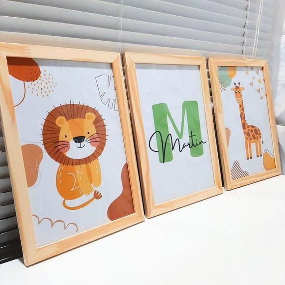 Quadros Safari Infantil Minimalista Personalizado 33x43 cm