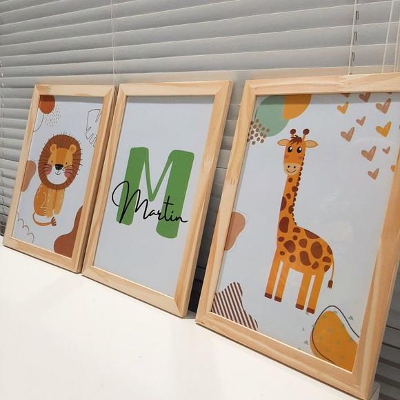 Quadros Safari Infantil Minimalista Personalizado 33x43 cm
