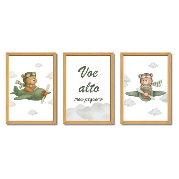Quadros Urso Aviador Quarto de Menino com Vidro