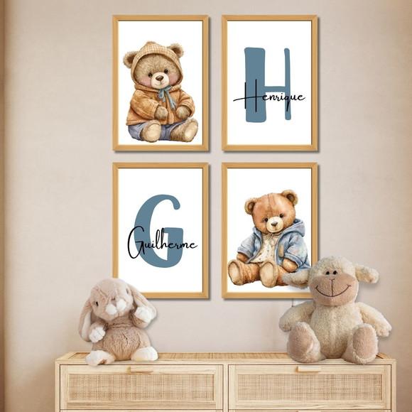 Quadros Ursinho Azul Personalizado | Decoração Quarto Bebê