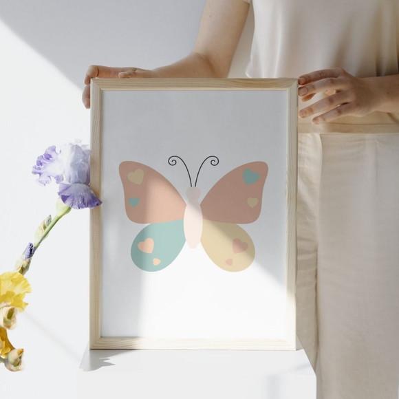 Trio Quadros Borboleta com Nome Quarto Menina Moldura/vidro