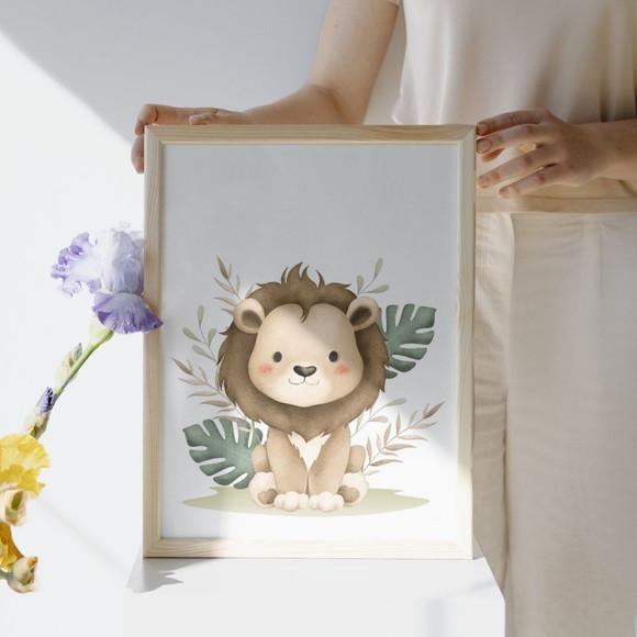 Trio de Quadros Infantil Safari - Madeira Pinus com Vidro