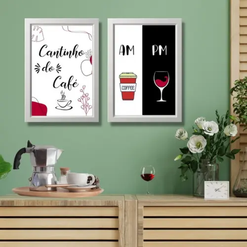 2 Quadros Cantinho do Café Bar 20x30 c/ Moldura e Vidro