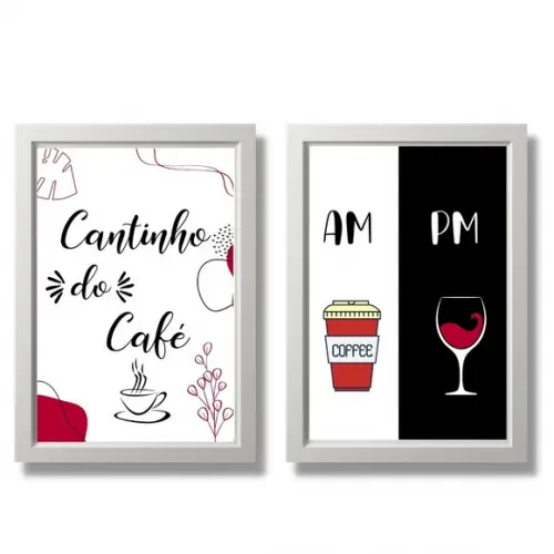 2 Quadros Cantinho do Café Bar 20x30 c/ Moldura e Vidro