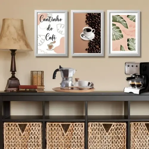 3 quadrinhos cantinho do café xicara frases café amor 20x30