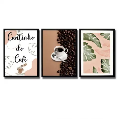 3 quadrinhos cantinho do café xicara frases café amor 20x30