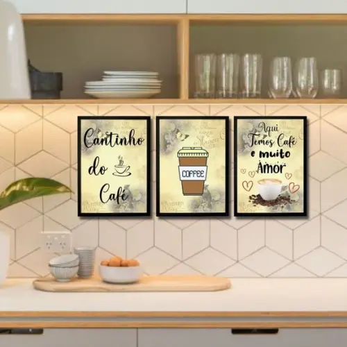 3 Quadrinhos com Frases Cantinho do Café Cozinha 20x30cm