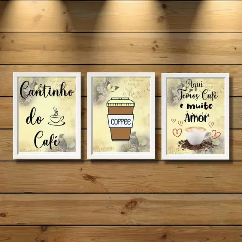 3 Quadrinhos com Frases Cantinho do Café Cozinha 20x30cm