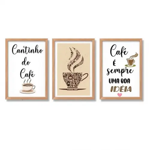 3 Quadros para Cantinho do Café com Frases Café Boa Ideia