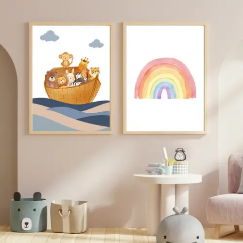 Arte Infantil Cristã com Moldura de Madeira | Quarto de Bebê