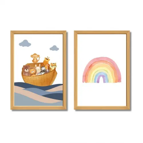 Arte Infantil Cristã com Moldura de Madeira | Quarto de Bebê