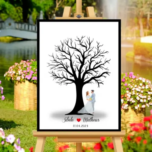 Casamento Digital Quadro Arvore Moldura+vidro+carimbeira
