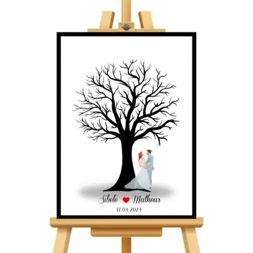 Casamento Digital Quadro Arvore Moldura+vidro+carimbeira