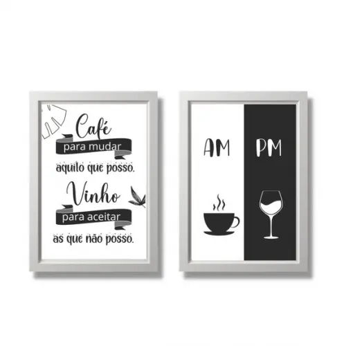 conjunto 2 quadros cantinho do café bar vinho moldura am pm