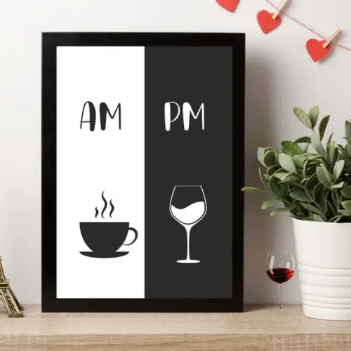conjunto 2 quadros cantinho do café bar vinho moldura am pm