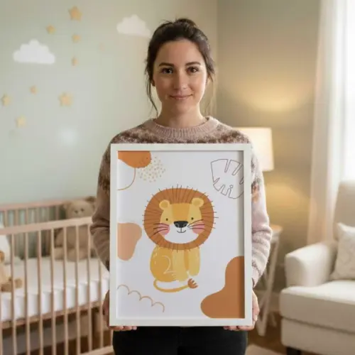 Conjunto 3 Quadros Safari Minimalista Infantil Moldura 33x43