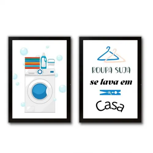 Conjunto de Quadrinhos Lavanderia Frases de Humor 30x40cm
