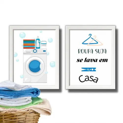 Conjunto de Quadrinhos Lavanderia Frases de Humor 30x40cm