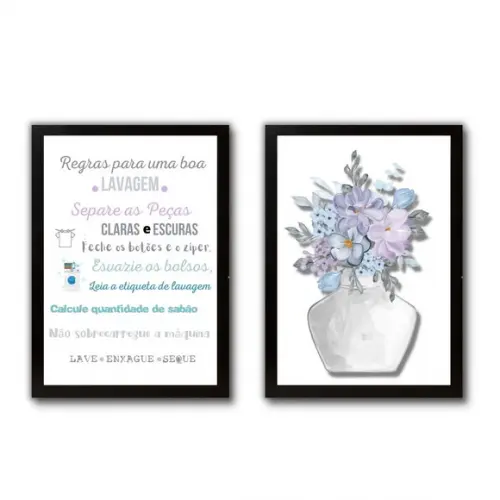 Conjunto de Quadros de Lavanderia c/ Frase Divertida 30x40cm